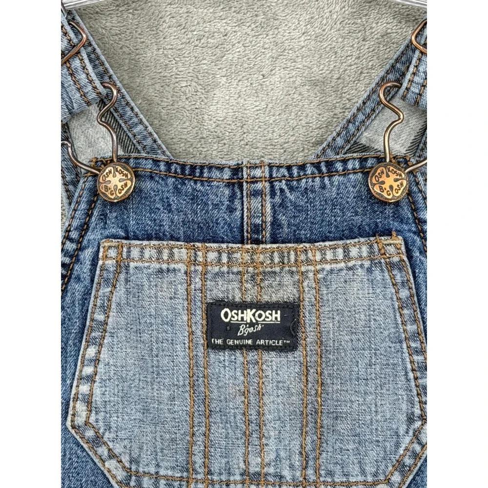 Vintage OshKosh Overalls Toddler Size 2T Flannel Lined Patchwork Denim Logo Blue